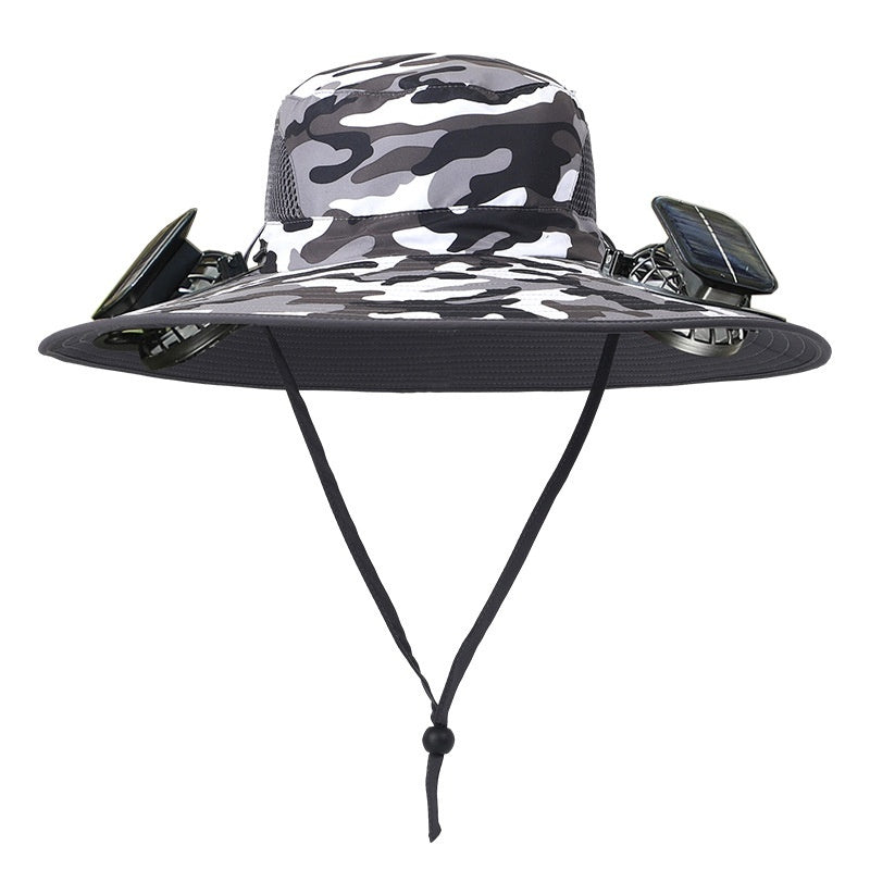 Outdoor Wide Brim Sun Hat With Solar Fan