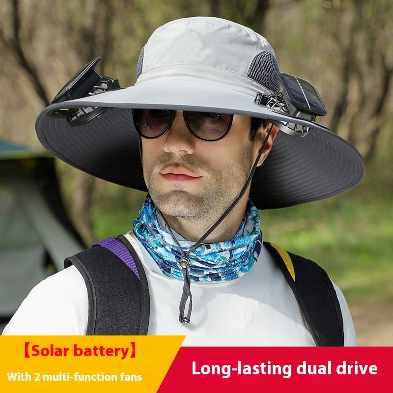 Outdoor Wide Brim Sun Hat With Solar Fan