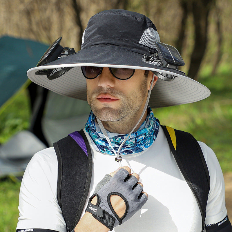 Outdoor Wide Brim Sun Hat With Solar Fan