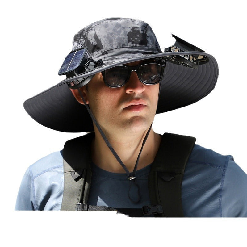 Outdoor Wide Brim Sun Hat With Solar Fan