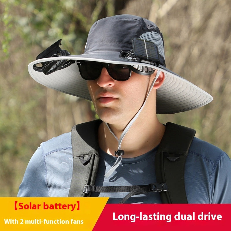Outdoor Wide Brim Sun Hat With Solar Fan