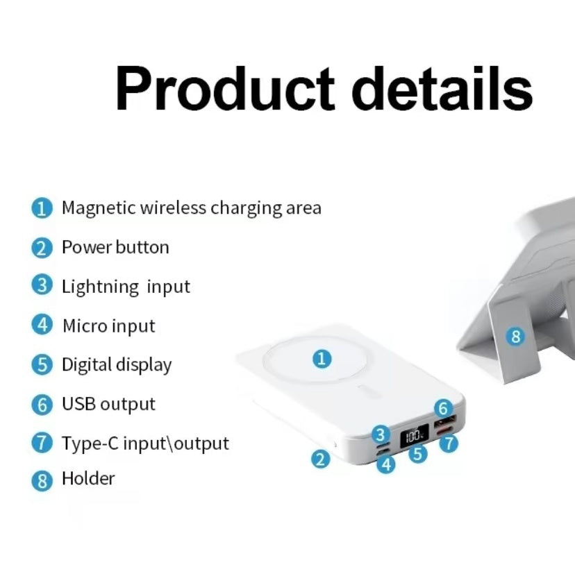 MagSafe Power Bank 10000mAh – Wireless & USB-C Fast Charging 22.5W with LED Display, Compatible with iPhone 16/15/14/13/12