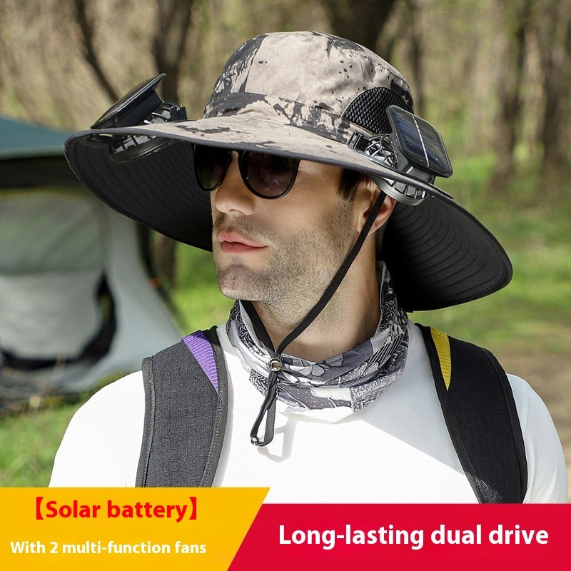 Outdoor Wide Brim Sun Hat With Solar Fan