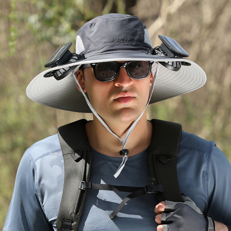 Outdoor Wide Brim Sun Hat With Solar Fan