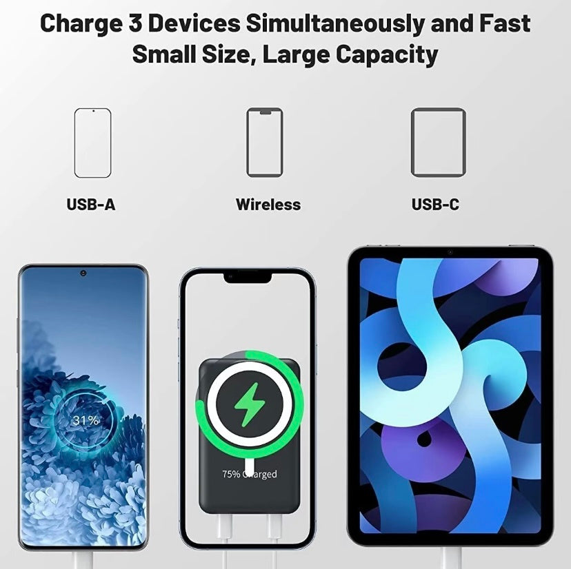 MagSafe Power Bank 10000mAh – Wireless & USB-C Fast Charging 22.5W with LED Display, Compatible with iPhone 16/15/14/13/12