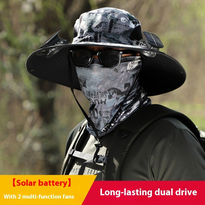 Outdoor Wide Brim Sun Hat With Solar Fan