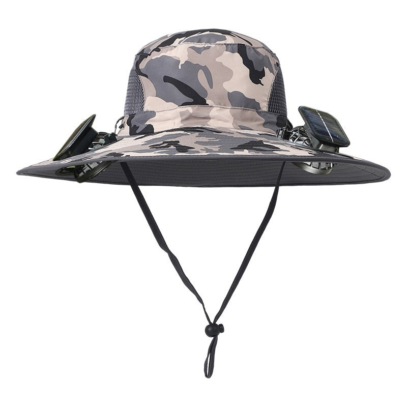 Outdoor Wide Brim Sun Hat With Solar Fan
