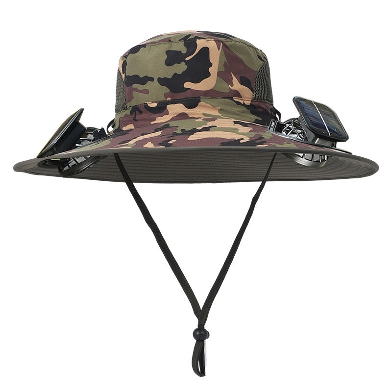 Outdoor Wide Brim Sun Hat With Solar Fan