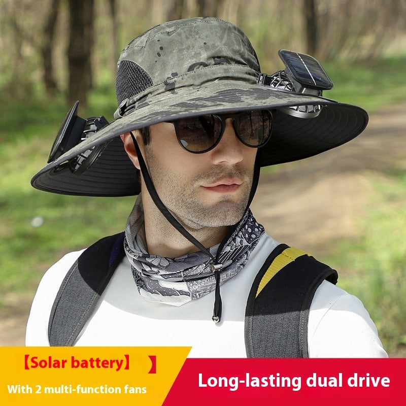 Outdoor Wide Brim Sun Hat With Solar Fan