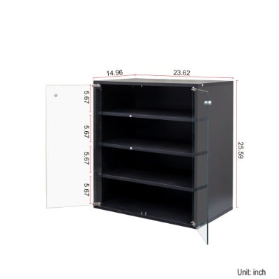 Shoe Box With RGB LED Light, Wooden Stackable Shoe Storage Box With Glass Door, Shoe Storage Bin Shoe Display Case For Sneakers 4 Tier-1