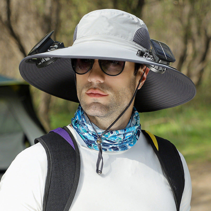 Outdoor Wide Brim Sun Hat With Solar Fan