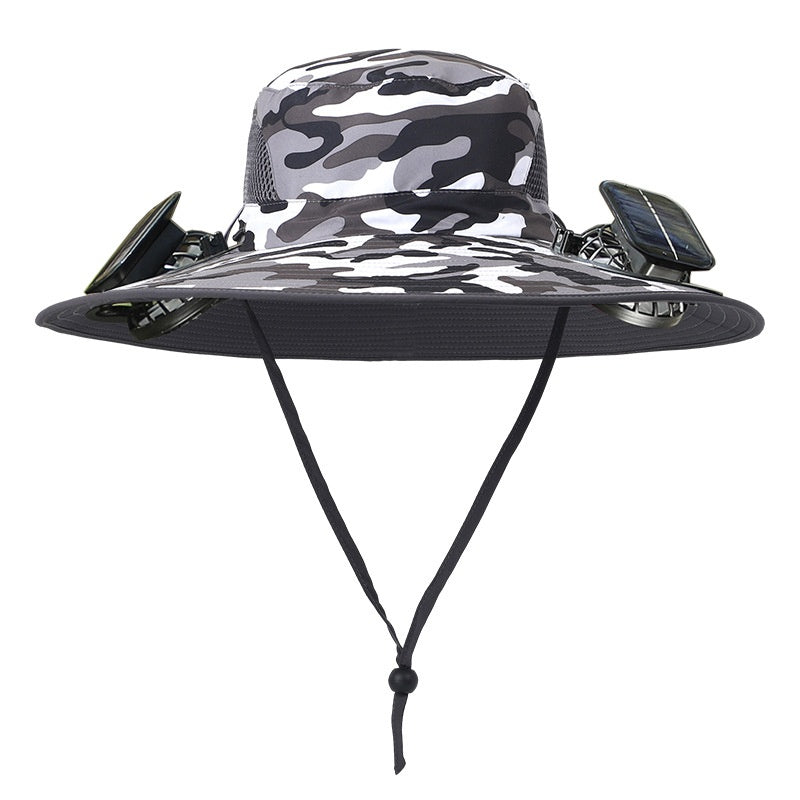 Outdoor Wide Brim Sun Hat With Solar Fan