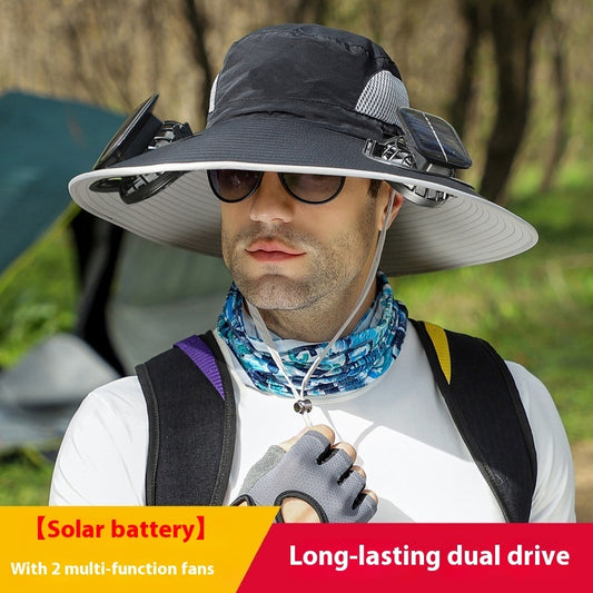 Outdoor Wide Brim Sun Hat With Solar Fan