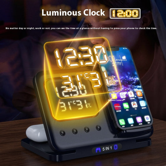 Wireless Chargers Stand 5 In1 LED Digital Alarm Clock
