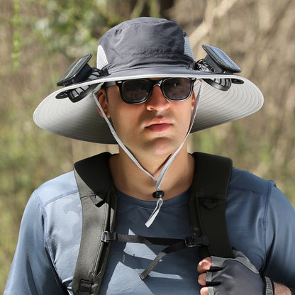 Outdoor Wide Brim Sun Hat With Solar Fan