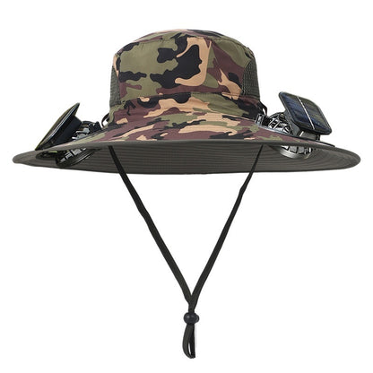 Outdoor Wide Brim Sun Hat With Solar Fan