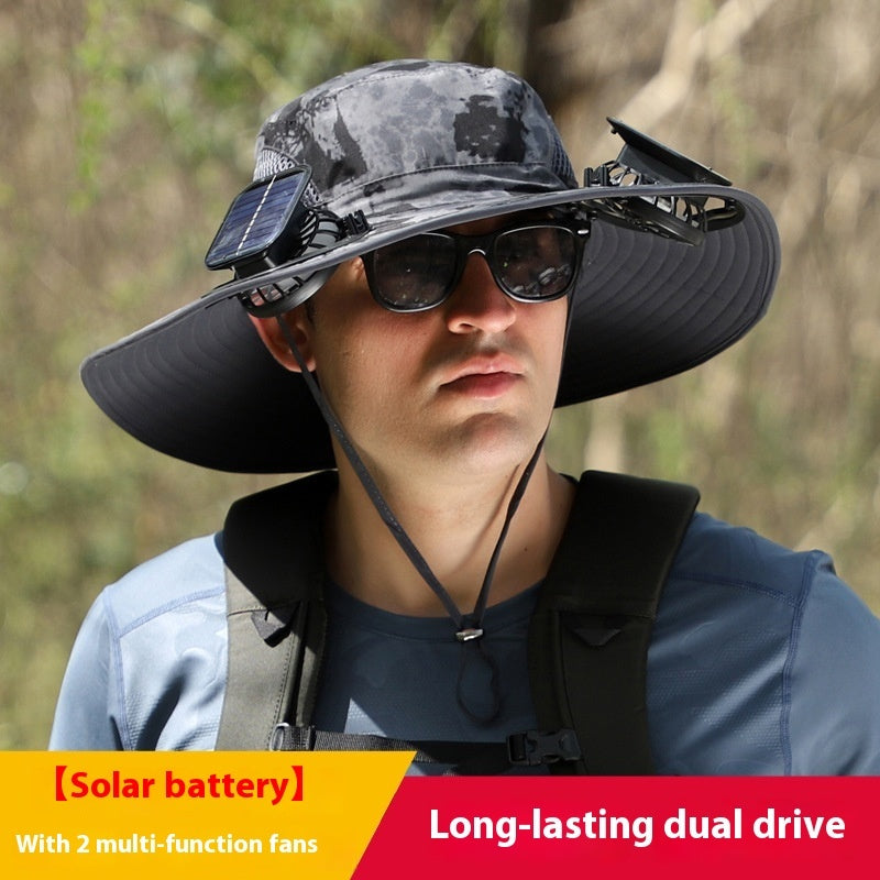 Outdoor Wide Brim Sun Hat With Solar Fan
