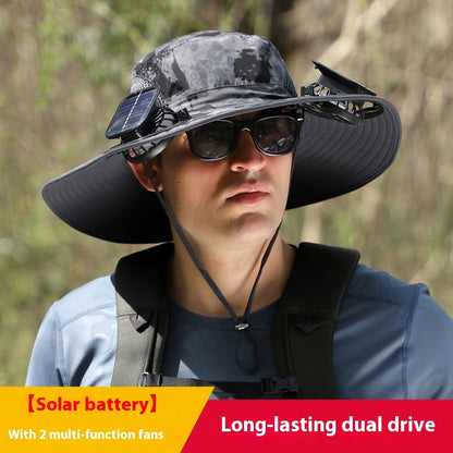 Outdoor Wide Brim Sun Hat With Solar Fan