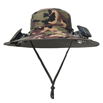 Outdoor Wide Brim Sun Hat With Solar Fan