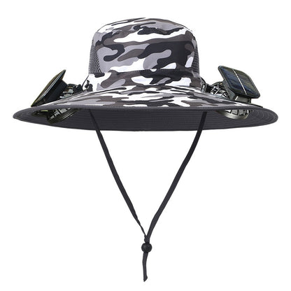 Outdoor Wide Brim Sun Hat With Solar Fan
