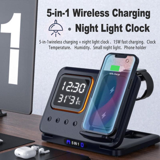 Wireless Chargers Stand 5 In1 LED Digital Alarm Clock